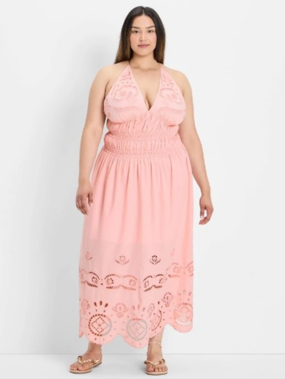 Future Collective Eyelet Maxi a-Line Dress Light Pink- 2X